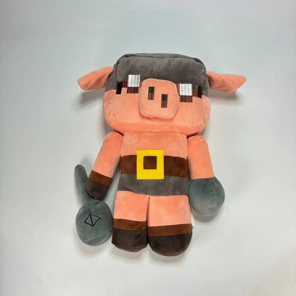 Minecraft Legends Piglin Runt Pink Grey Pixelated Soft Plush Toy Pillow Buddy